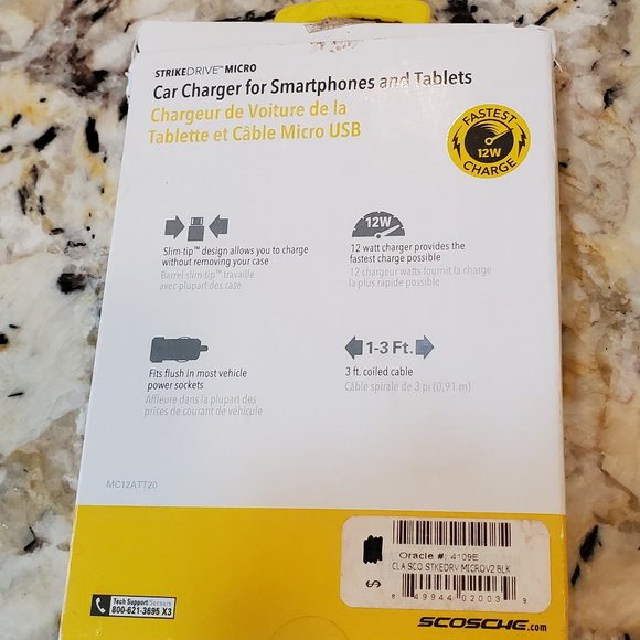 Two (2) Scosche StrikeDrive Micro 12W/2.4A Micro-USB Coiled Car Charger - New - Picture 3 of 8